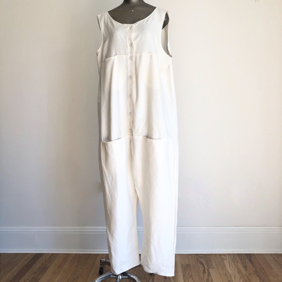 COOL 1990s White Cotton Drop Waist Jumpsuit M