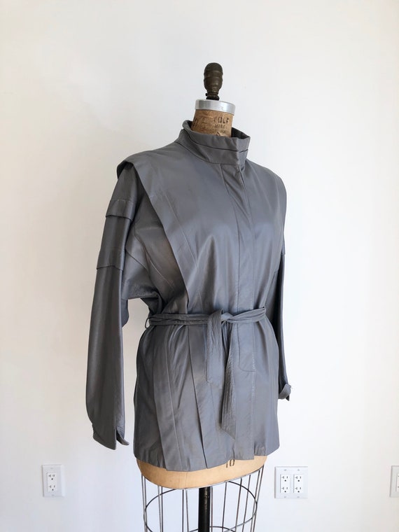 1980s Vera Pelle Grey Leather Jacket M