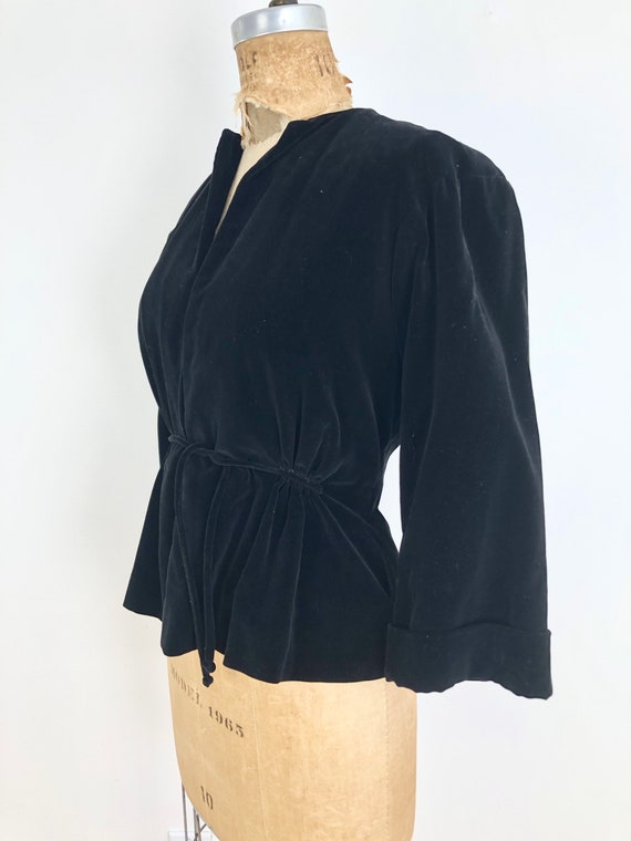 1940s Black Velveteen Peplum Jacket S - image 4