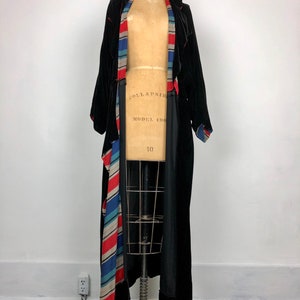 1920s Black Silk Velvet Striped SIlk Duster Coat S image 3
