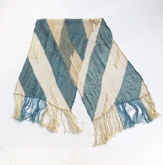 GORGEOUS 1920s Blue Crochet Fishnet Piano Shawl