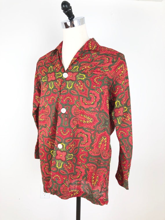 1950s Saks Fifth Avenue Red Paisley Cotton Pajama