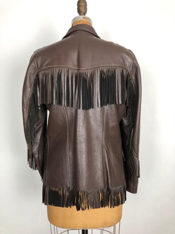1950s Dark Brown Leather Fringe Western Jacket M - image 6