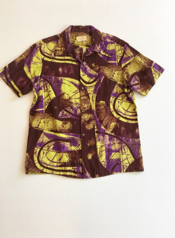 1950s Cotton Barkcloth Hawaiian Shirt M