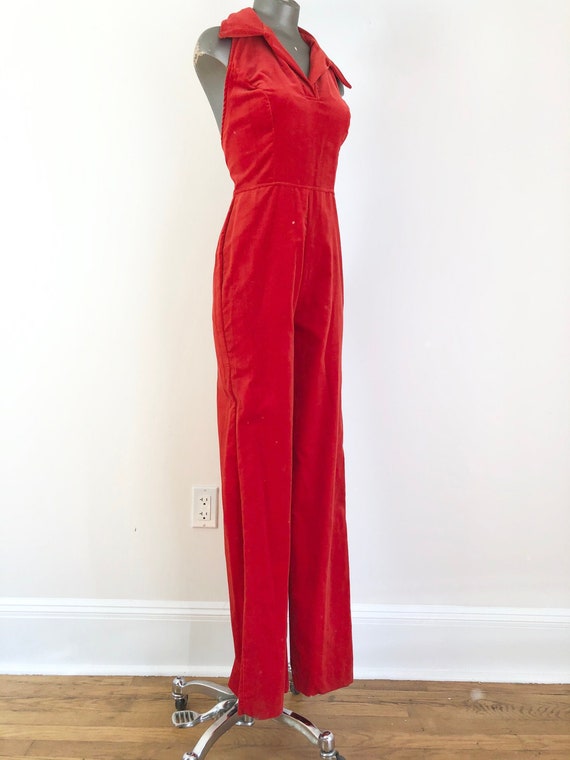Deadstock 1970s Ragtime Red Velvet Halter Top Jump