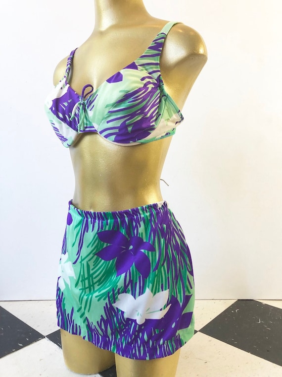 1970s Floral 2 Piece Bikini Swimsuit M