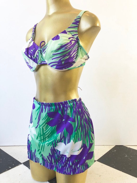 CUTE 1970s Floral 2 Piece Bikini Swimsuit M