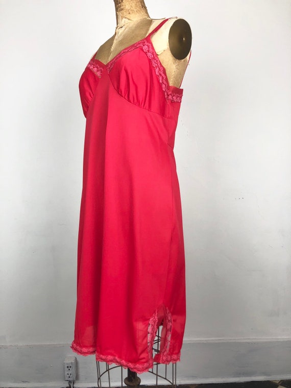 1950s Cherry Red Nylon Lace Slip M