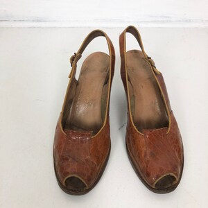 GORGE 1940s Alligator Slingback Peep Toe Pumps 9 image 8