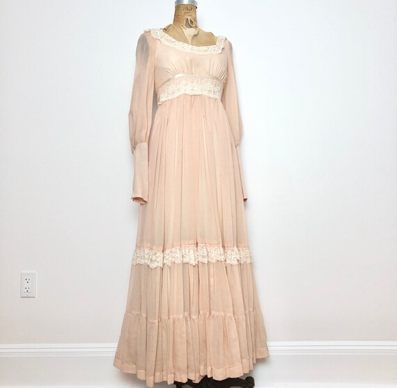 1970s Gunne Sax Blush Pink Prairie Maxi Dress S