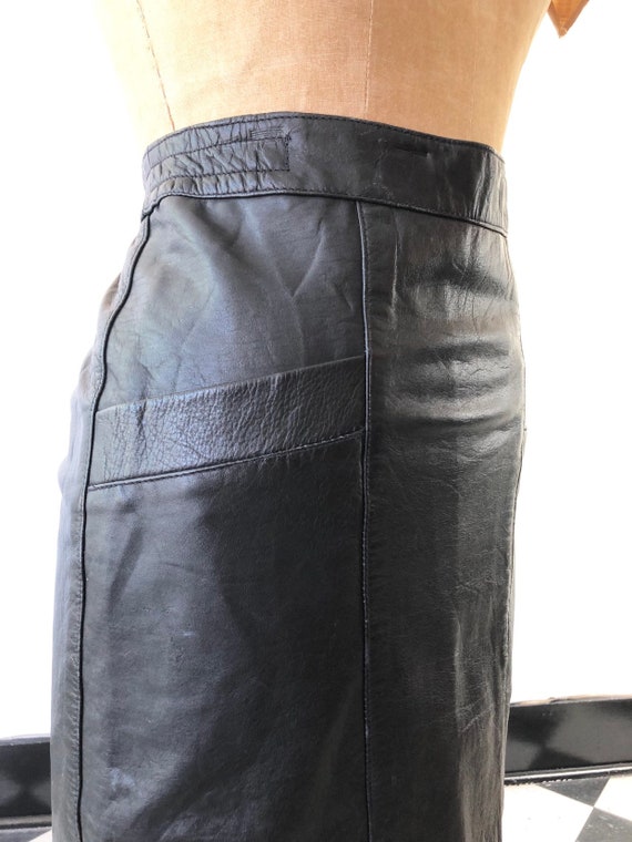 1980’s Black Leather High Waist Pencil Skirt S - image 3