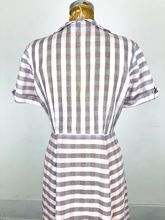 CUTE 1950’s Sheer Pink and Grey Gingham Dress M - image 7