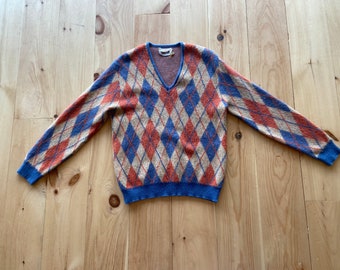 1950s Catalina Martin V-Neck Argyle Pattern Mohair Sweater M