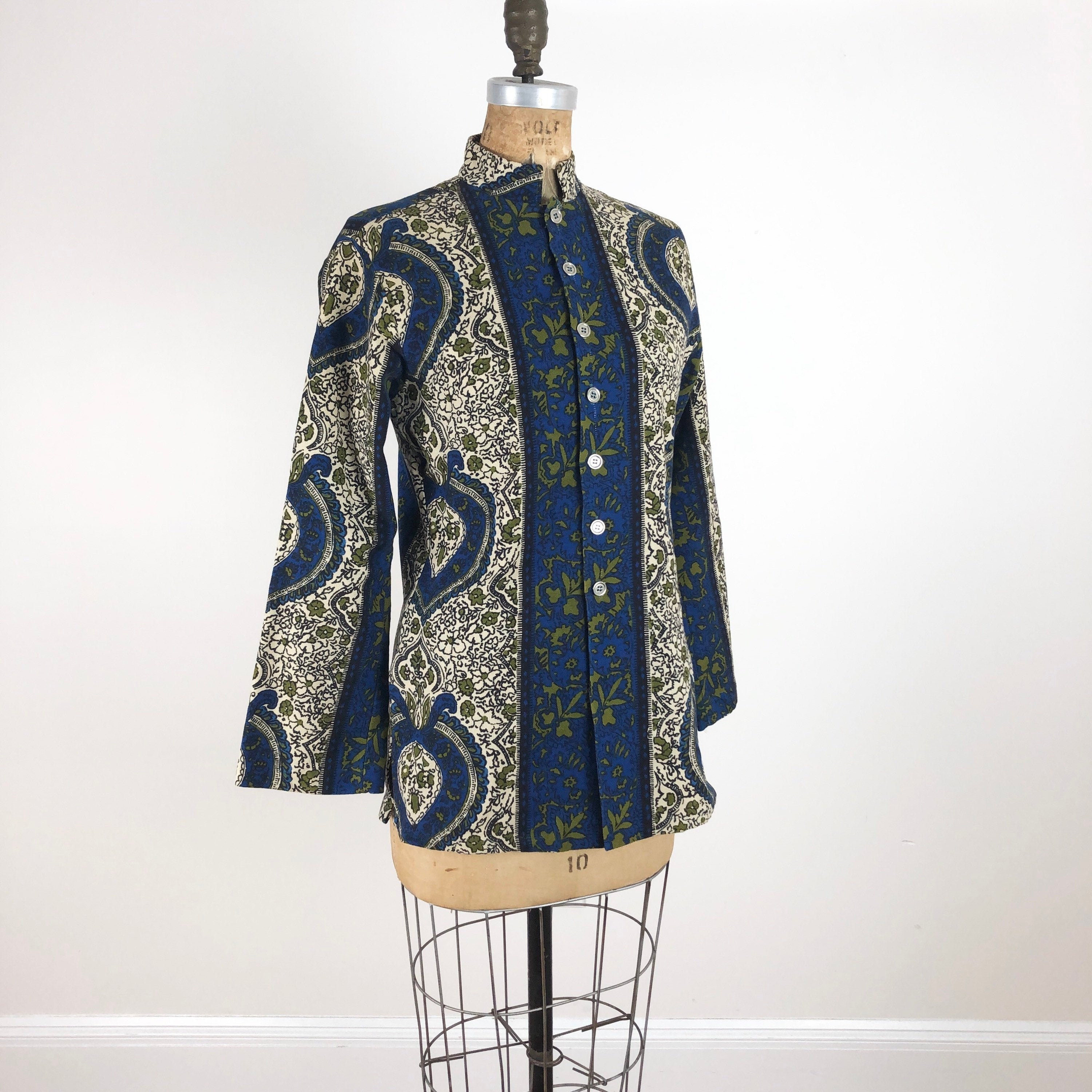 1960s Cotton Paisley Block Print Nehru Jacket S - Etsy