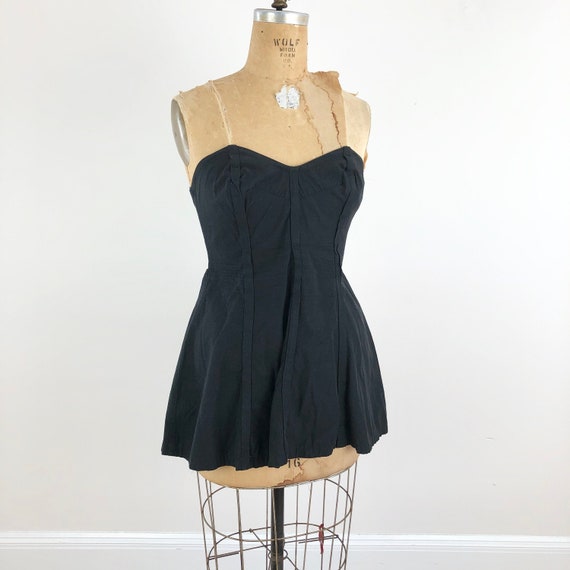 1940s Black Strapless Mini Dress Swimsuit M - image 1