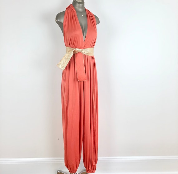 Gorgeous 1970s Bill Tice Orange Halter Jumpsuit S