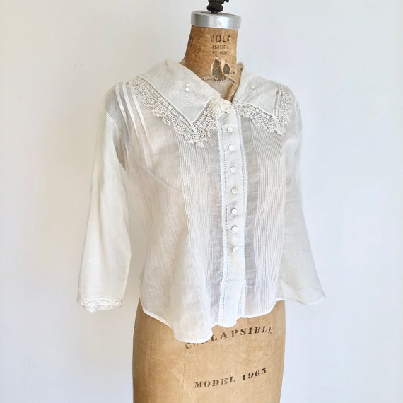 Antique Victorian White Cotton Lace Blouse S