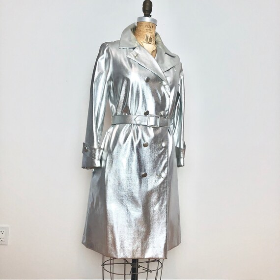 1960’s Mod Silver Vinyl Trench Coat S