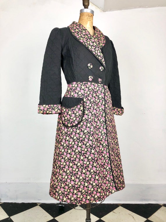 Adorable 1940s Quilted Floral Duster M - image 2