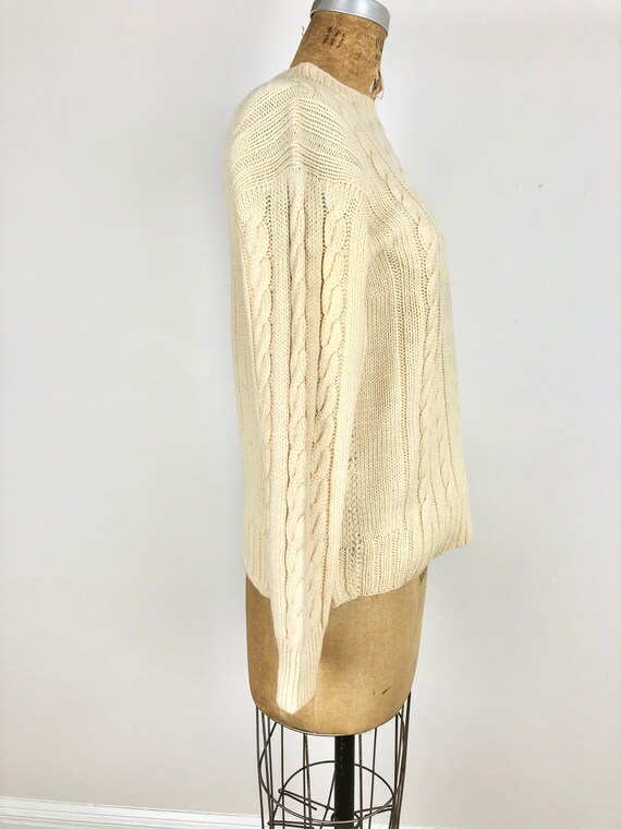 1950s Ivory Cable Knit Wool Sweater S - image 3