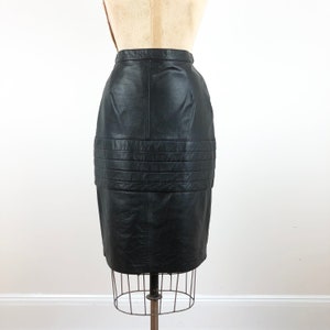 1980s Black Leather Pencil Skirt M