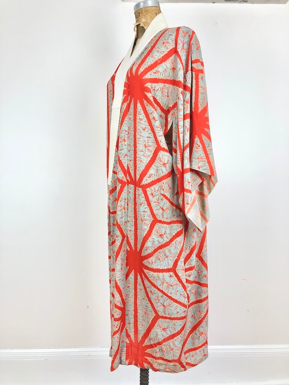 1940s Dyed Orange and Grey Silk Kimono S M - image 1