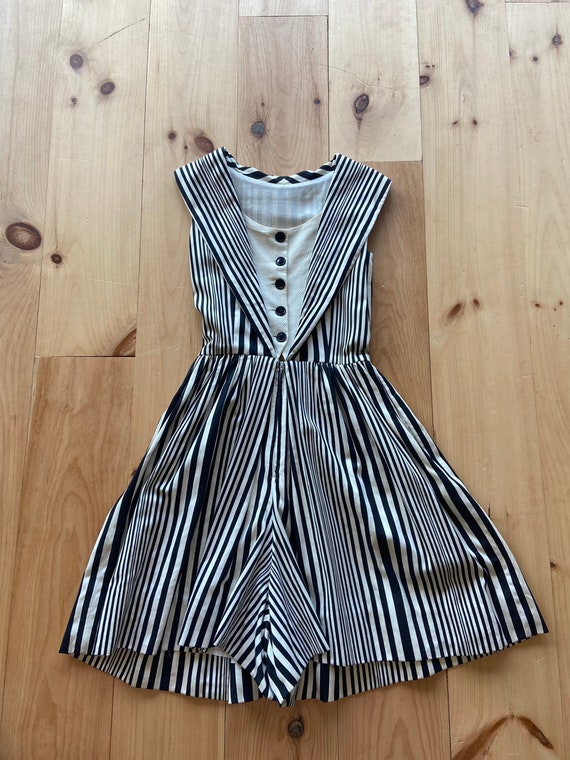 1950s Black and White Cotton Striped Romper S