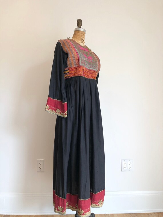 1970s Afghani Applique Cotton Maxi Dress S