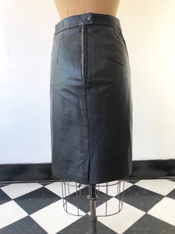 1980’s Black Leather High Waist Pencil Skirt S - image 5