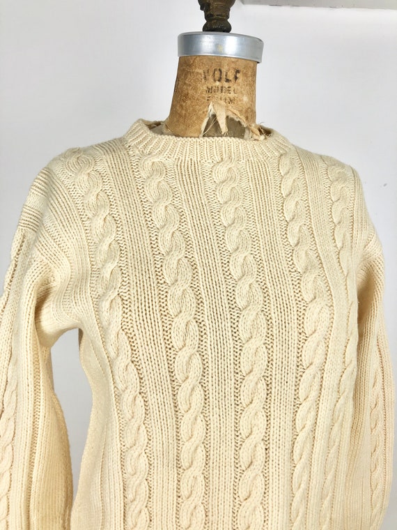 1950s Ivory Cable Knit Wool Sweater S - image 5