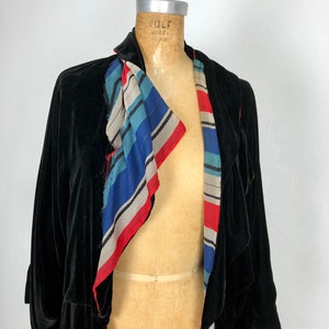 1920s Black Silk Velvet Striped SIlk Duster Coat S image 4
