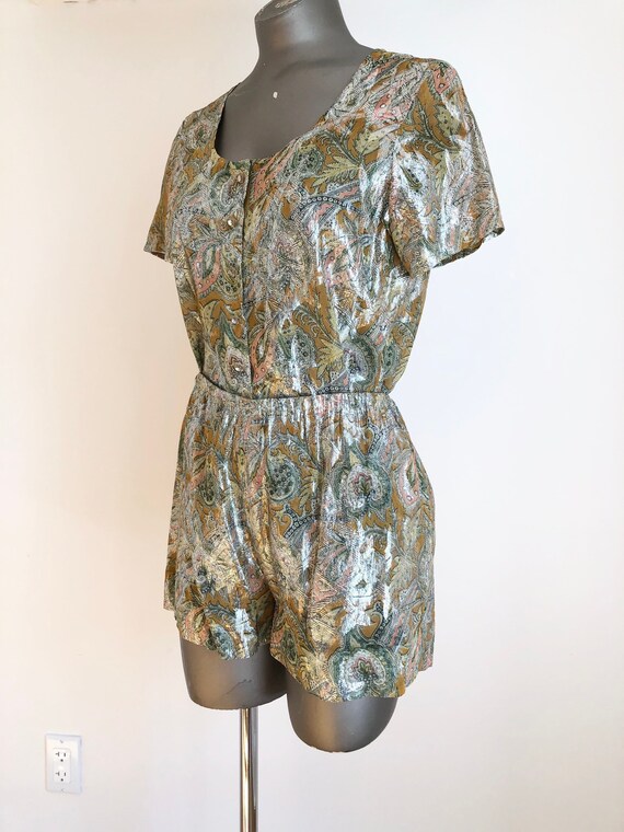 Incredible 1970s Paisley Lamé 2 Piece Shorts Set S
