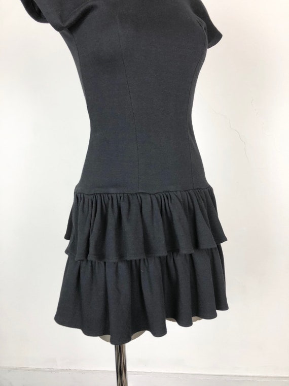 1980s Black Cotton Jersey Open Back Mini Dress S - image 2