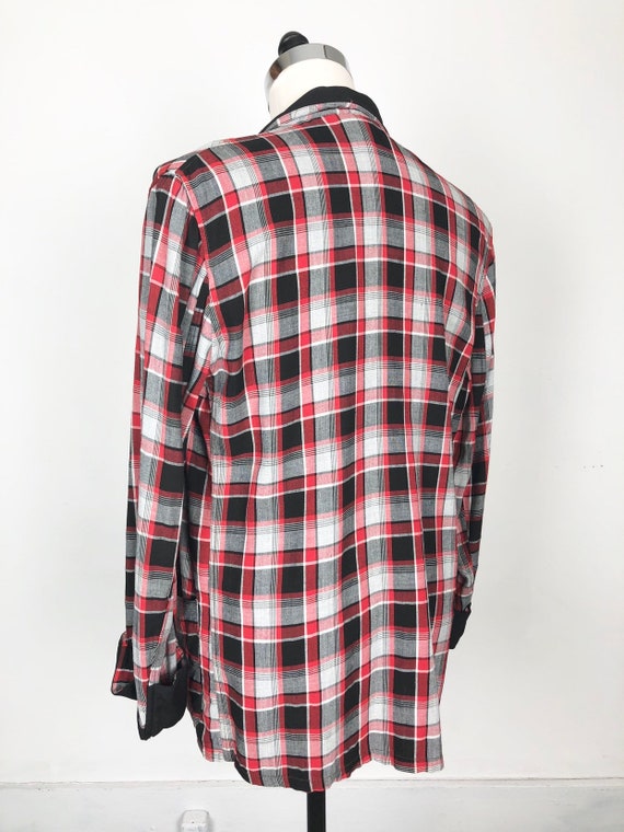 1940s Plaid Rayon Smoking Jacket M - image 8