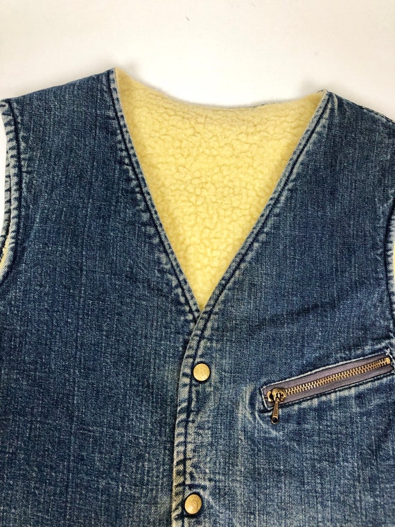 1950s Carters Faux Shearling Denim Vest L - image 3