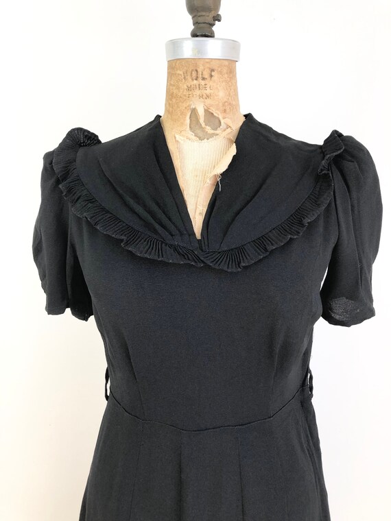 1940’s Black Rayon Crepe Ruffle Yoke Dress S - image 3