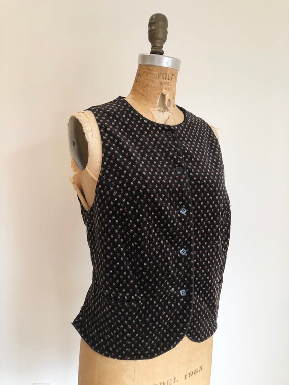 1970s Ditsy Floral Velvet Vest S