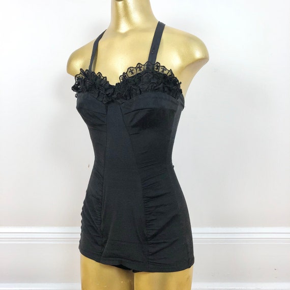 Adorable 1950’s Catalina Black One Piece Lace Swim