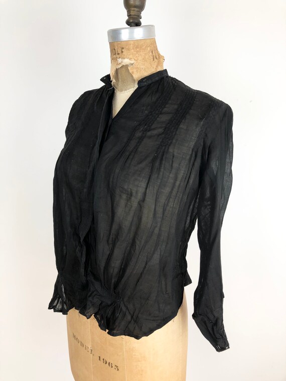 Antique Victorian Black Cotton Blouse S - image 5