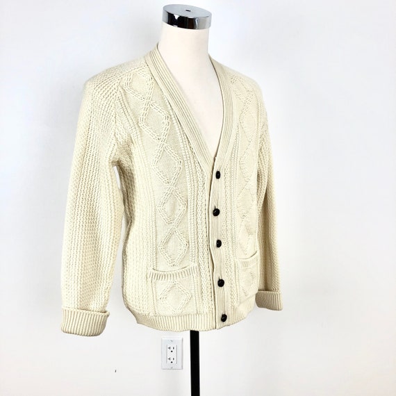 1960’s Ivory Cable Knit English Wool Cardigan M