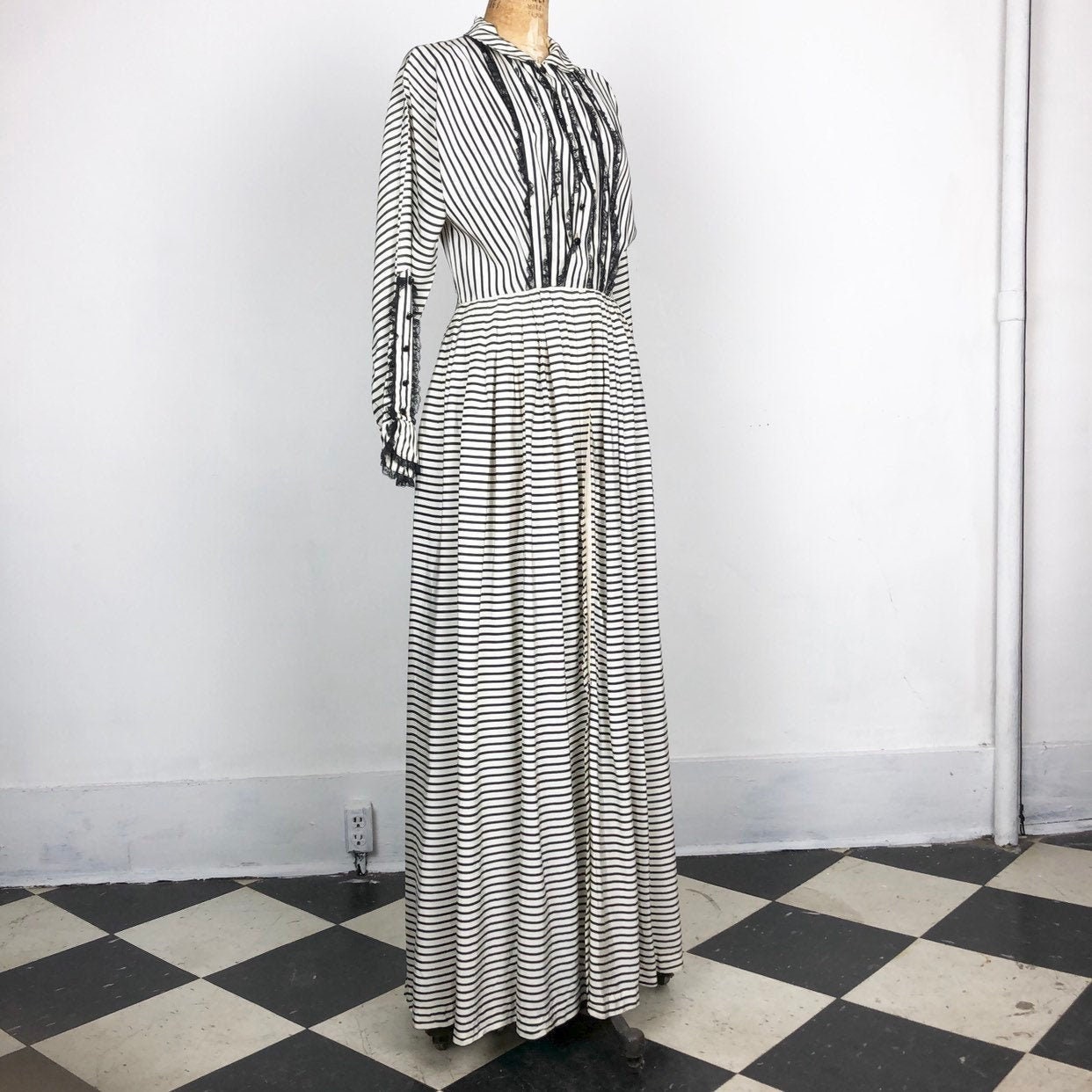 Vintage 1950s Black and White Striped Taffeta Maxi Gown M | Etsy