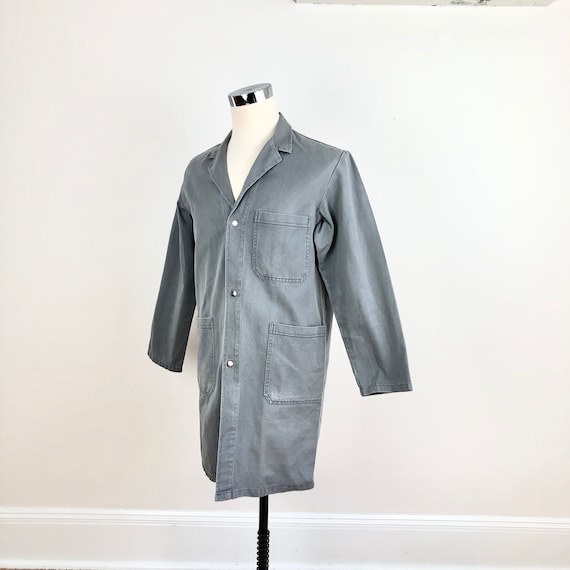 1960s European Grey Canvas Long Chore Duster Jack… - image 1