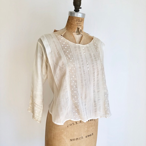 Antique Victorian White Cotton Pin Tuck Blouse S