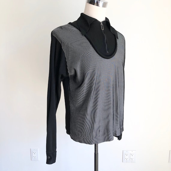 1960s Black Mock Neck Campus Knit Pullover M L
