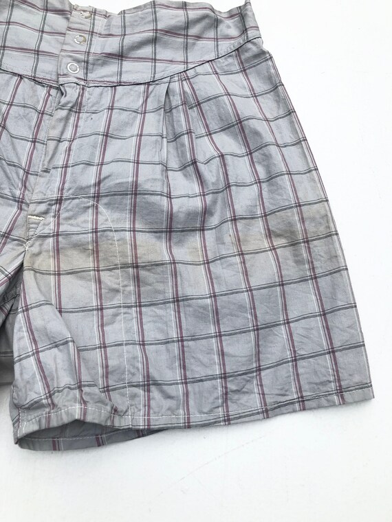 1940s Grey Plaid Cotton Boxer Shorts 29” - image 3