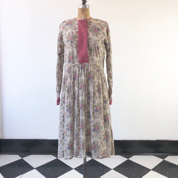 1970’s Mandira Indian Floral Cotton Dress M