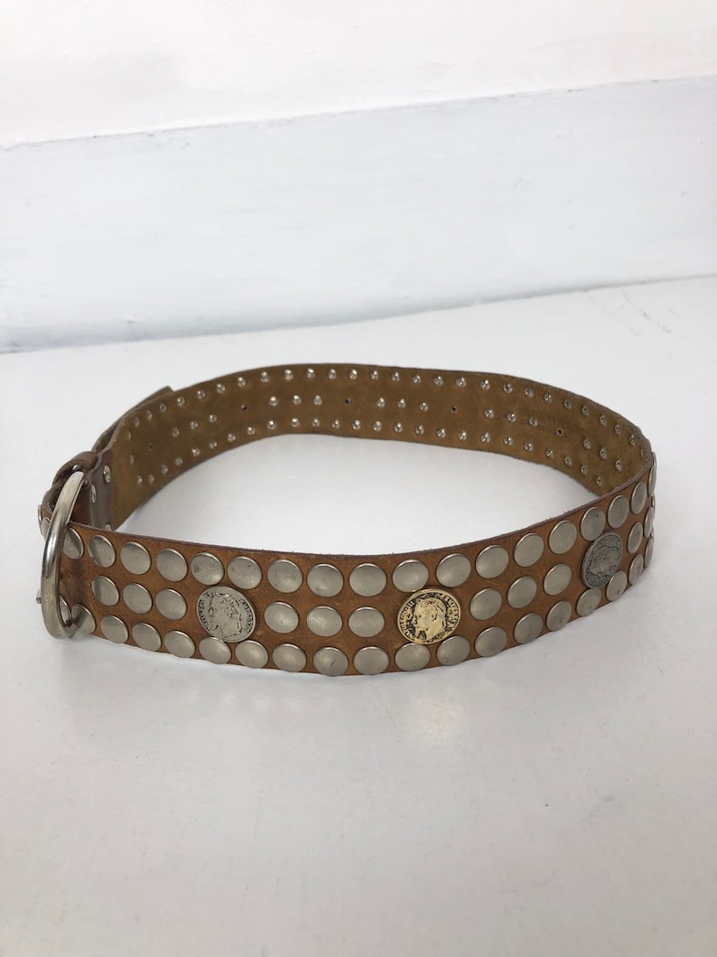 KILLER 70\u2019s Coin Studded Leatherock Leather Belt