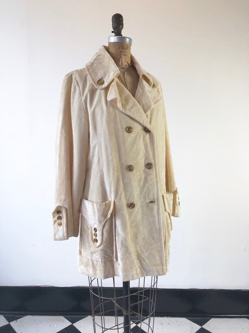 KILLER 1960s Ivory Velvet Pea Coat M image 4