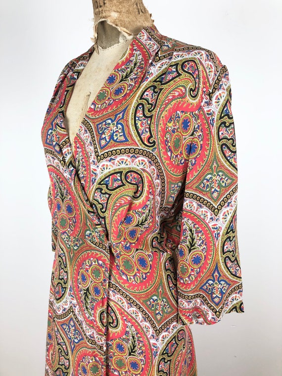 1940s Paisley Cold Rayon Wrap Front Dress M - image 4