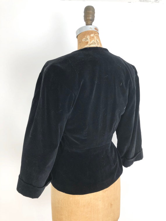 1940s Black Velveteen Peplum Jacket S - image 5